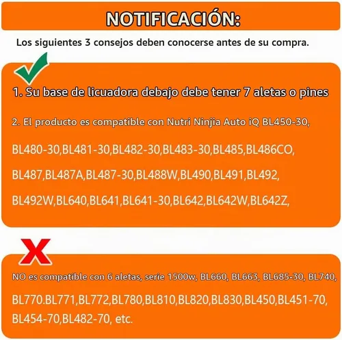 Vista 2 de Cuchilla de licuadora apta para Ninja, piezas de repuesto, 7 hojas macho de aleta con junta de goma, accesorios de licuadora compatibles con Nutri