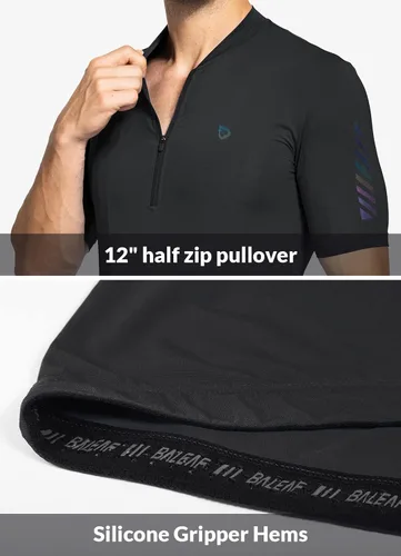 Vista 6 de BALEAF Camiseta de ciclismo para hombre, manga corta, media cremallera, para ciclismo de montaña, 4 bolsillos traseros UPF