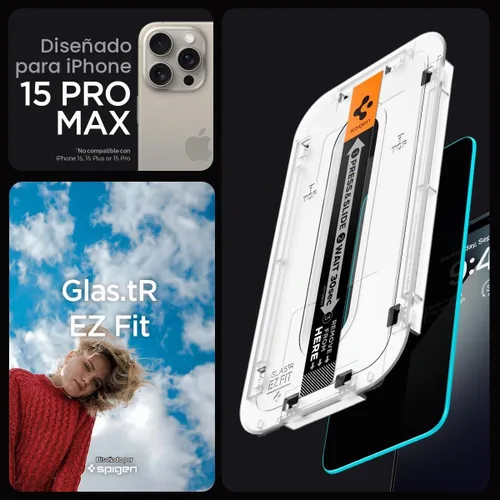 Vista 3 de Spigen GlasTR EZ FIT - Protector de pantalla de privacidad para iPhone 15 Pro Max 9H+ Tempered glass, Scratch resistance, Micro-louver Privacy