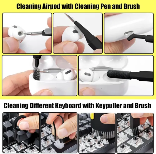 Vista 3 de walrfid Kit de Limpiador de Pantalla de Laptop y Teléfono, Spray de Limpieza con Cepillo para Teclado de Computadora para iPhone AirPods MacBook