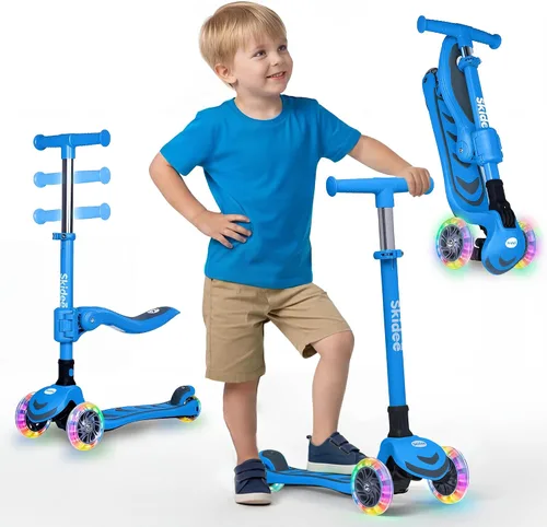 Vista 20 de SKIDEE Kick Scooter for Kids Ages 3-5 Foldable 3 Wheel Scooter with Lean-to-Steer, Adjustable Height, Removable Seat & LED Light Wheels Toddler