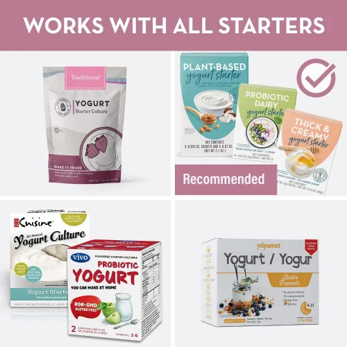 Vista 7 de Yogur de acero inoxidable con tarro de vidrio de 1 cuarto de galón y libro completo de recetas para hacer más de 12 yogures caseros fáciles de usar