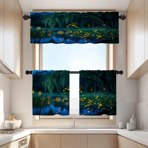 Vista 33 de Batmerry American Flag Ink Dot Blackout Tier Curtains, Red Blue White Stars Abstract Thermal Insulated Half Curtain Rod Pocket Small Valance for