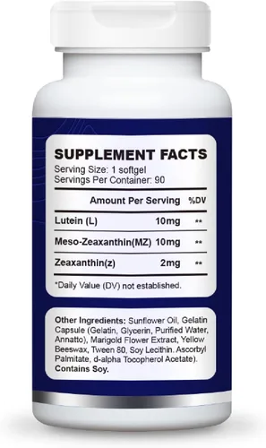 Vista 2 de Suplemento para los ojos – Luteína 10 mg, meso-zeaxantina 10 mg, zeaxantina 2 mg – Vitaminas para los ojos que apoyan la visión, protección