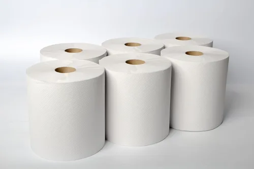 Vista 3 de Karat Rollos de toallas de papel comerciales, absorbentes y resistentes para zonas de alto tráfico, color blanco (paquete de 6)