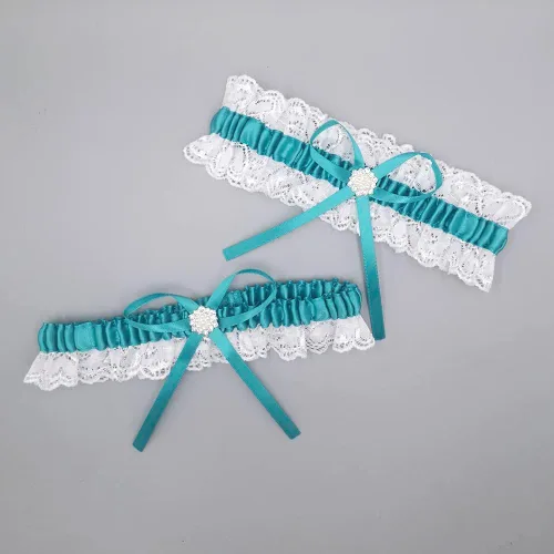Vista 4 de MERRYJULY Ligueros nupciales para novia de encaje blanco para mujer, conjunto de liguero nupcial para boda, ligas de graduación