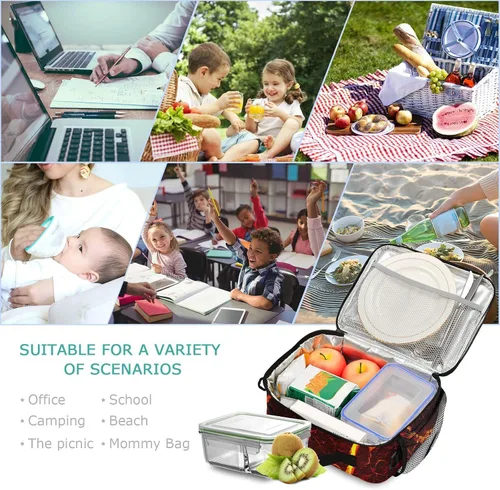 Vista 4 de La bolsa de almuerzo personalizada del volcán del fuego de la lava personalizó su nombre las bolsas de asas del almuerzo aisladas