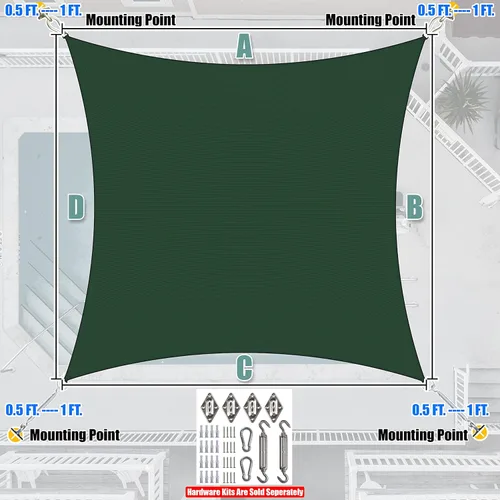 Vista 7 de Amgo Parasol cuadrado rectangular verde de 6 x 6 pies, UPF50+ AGTAPS12, orden de hacer toldo, 95% de bloqueo UV, permeable al agua y al aire