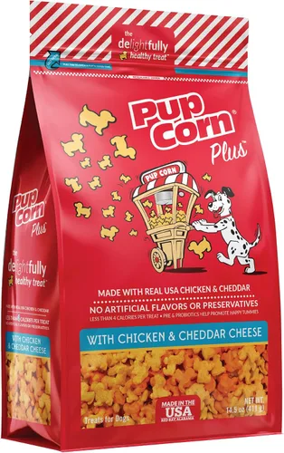 Vista 15 de Pup Corn Plus - Golosinas para perros infladas con prebióticos y probióticos - Pollo y queso cheddar (24 onzas) - Fabricado en Estados Unidos