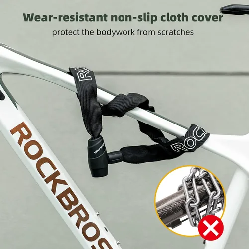 Vista 3 de Candado de cadena para bicicleta ROCKBROS, resistente antirrobo, de 3 pies de largo, 5mm de grosor, candado para bicicleta con juego de llaves, a