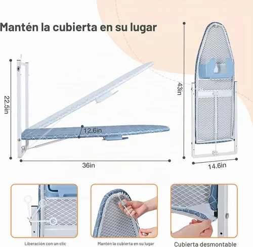 Vista 2 de KINGBOARD - Tabla de planchar para montar en la pared con almacenamiento de hierro, tabla de hierro plegable