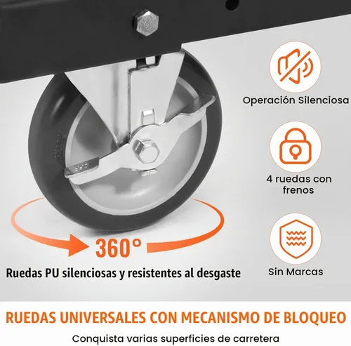Vista 4 de VEVOR Carrito de mesa plegable, carrito de mesa resistente con ruedas giratorias de 5 pulgadas, carrito de plataforma de paneles de yeso de 1800