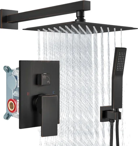 Vista 24 de Aolemi Sistema de ducha tipo lluvia de 12 pulgadas, cabezal de ducha cepillado Nikcel Combo Set con ducha de mano válvula de montaje en pared grifo