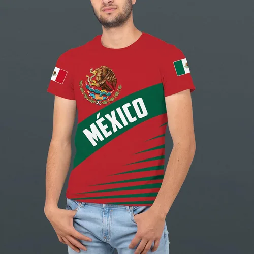 Vista 7 de Camisas mexicanas aztecas de manga corta de verano México Jersey unisex 3D Camisas