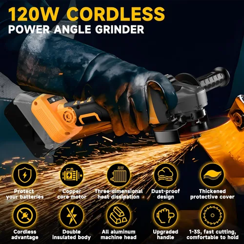 Vista 2 de Amoladora angular inalámbrica para batería Dewalt de 20 V, amoladora sin escobillas ajustable de 3 velocidades con hasta 8500 RPM, amoladora