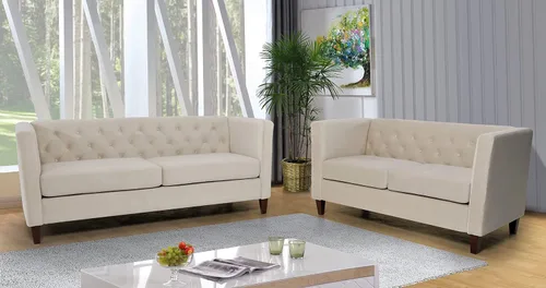 Vista 55 de Container Furniture Direct Sofá clásico de oficina tapizado de terciopelo de tres plazas con capitoné, cómodo sofá de oficina para espacios grandes