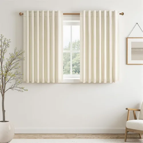 Vista 62 de Topfinel Cortinas opacas, blanco beige, 2 paneles, ventanas pequeñas, textura, mezcla de lino, bohemia, abedul, rural, gancho, bolsillo trasero