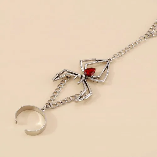 Vista 6 de Meztole Pulsera de anillo de cadena de mano Boho serpiente anillo de dedo pulsera arnés de mano esclavo cadena pulseras vintage indio accesorios