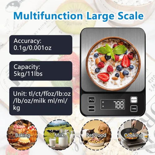 Vista 3 de Báscula de alimentos impermeable IPX7 de 0.00 oz de precisión de cocina, báscula digital de alimentos de 11.0 lbs/11 libras recargable por USB