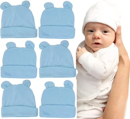 Vista 8 de ToBeInStyle Paquete de 3, 5 o 6 gorros cómodos de algodón de doble capa para bebés recién nacidos