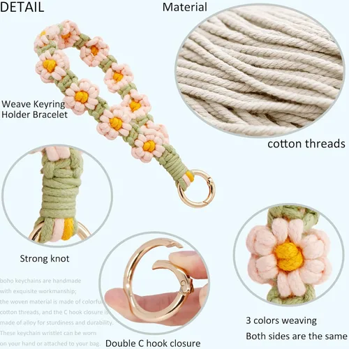 Vista 3 de BIHRTC Llavero de pulsera boho con soporte para lápiz labial, pulsera hecha a mano