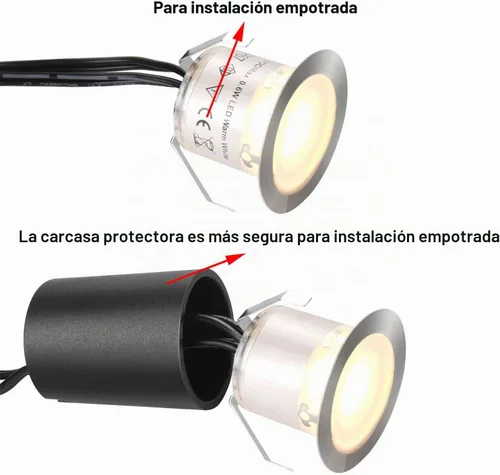 Vista 2 de SMY Lighting Paquete de 10 kits de luces LED empotrables para terraza con carcasa protectora, 32 mm, luz blanca cálida, IP67 impermeable, 12 V