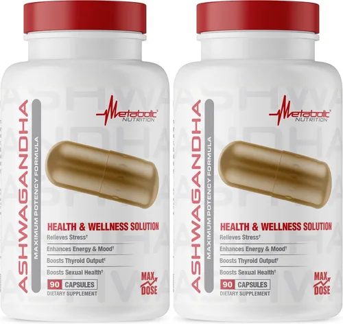 Vista 7 de Metabolic Nutrition Ashwagandha 2200 mg hecho con polvo de Ashwagandha orgánico y extracto de pimienta negra, 90 cápsulas veganas