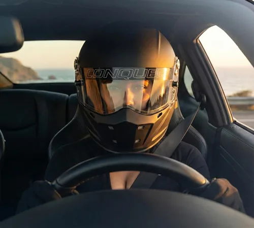 Vista 7 de Conquer Snell SA2020 - Casco de carreras de cara completa aprobado por SA2020 para adultos, hombres y mujeres, color negro, blanco y plateado