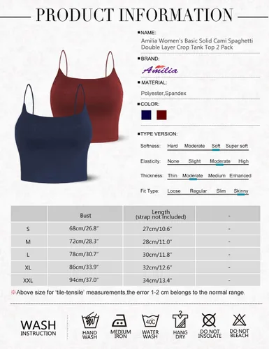 Vista 81 de Amilia - Camiseta básica de tirantes delgados para mujer (doble capa)