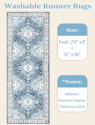 Vista 253 de SERISSA - Tapetes florales vintage, antideslizante, lavable, pequeño, ultrasuave, bohemio, de pelo bajo, para entrada, interiores, habitación