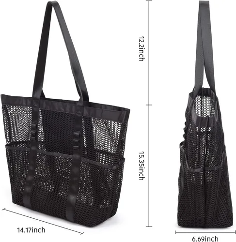 Vista 2 de Bolsa de playa - Bolsa tote de malla para vacaciones en la playa, ropa para mujeres, bolsa para piscina para viajes, piscina, crucero familiar