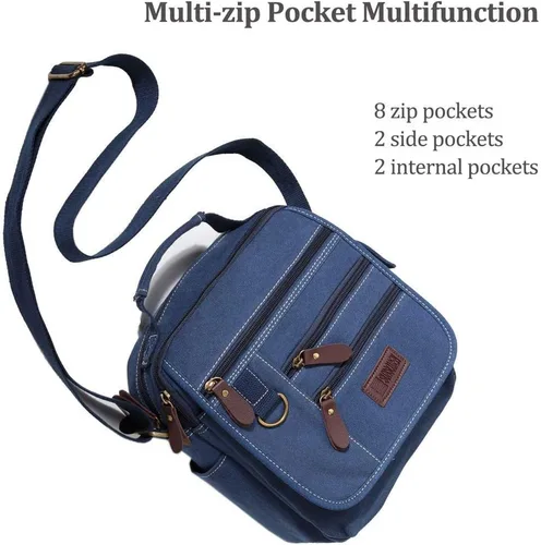 Vista 3 de Bolso bandolera de lona para hombre, bolso bandolera pequeño, bolso de trabajo, multifunción, vintage