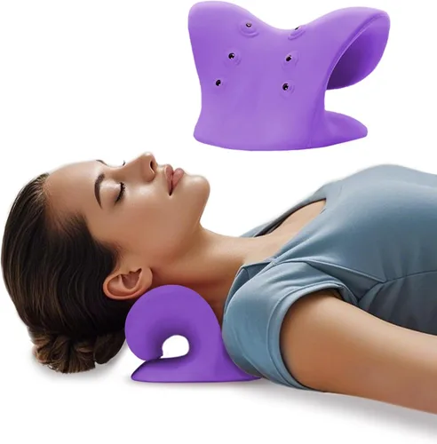 Vista 8 de Estirador de cuello con terapia magnética de acupresión para aliviar el dolor, relajante de cuello y hombros, almohada quiropráctica, restaurar
