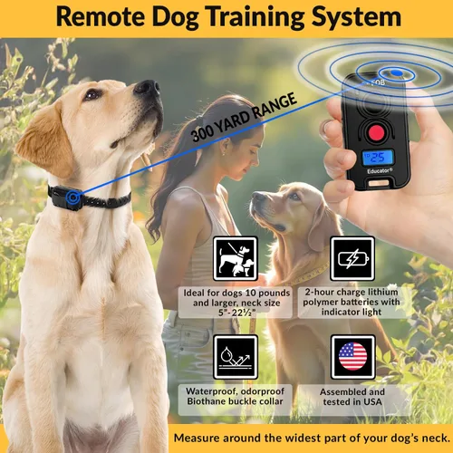 Vista 3 de Educator FOB FE-560 Collar de entrenamiento para perros con control remoto – Collar electrónico recargable impermeable de 300 yardas para perros más