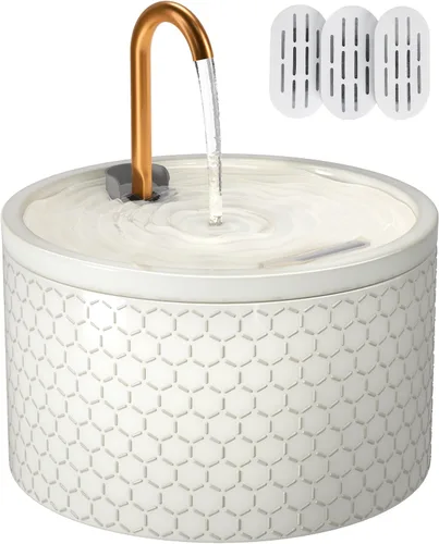 Vista 8 de MISFANS Fuente de Agua de Cerámica para Gatos - 2.1L/71oz - Cuerpo Totalmente de Cerámica y Caño de Agua de Cobre Puro - No Tóxico - Fuente