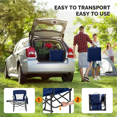 Vista 5 de VINGLI Sillas de campamento, silla de directores, silla de camping con mesa auxiliar y bolsa de transporte, sillas de campamento resistentes