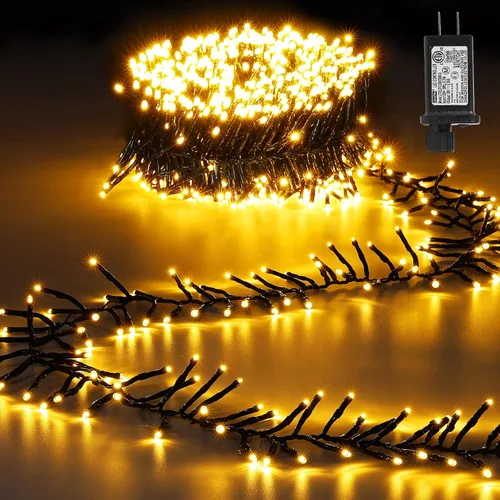 Vista 11 de Quntis Luces de árbol de Navidad en racimo, 1000 LED, impermeables, para exteriores, 33 pies, luces de racimo de petardo de Navidad parpadeantes, 8