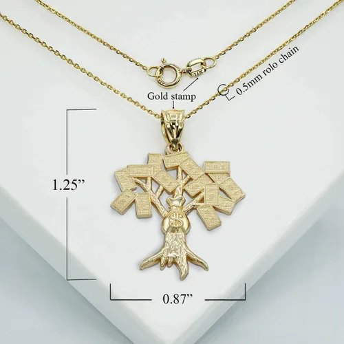 Vista 2 de Colgante de árbol del tesoro de oro amarillo de 10 quilates, blanco o rosa de USD, elección de metal