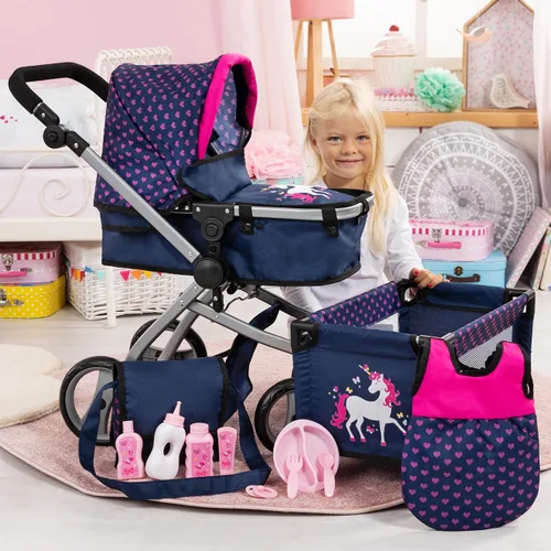 Vista 6 de Bayer Dolls: Cochecito Mega Set, Fácilmente Adaptable a la Altura de Tu Hijo, Cochecito Adecuado para Muñecas de hasta 18 Pulgadas, Bolsa