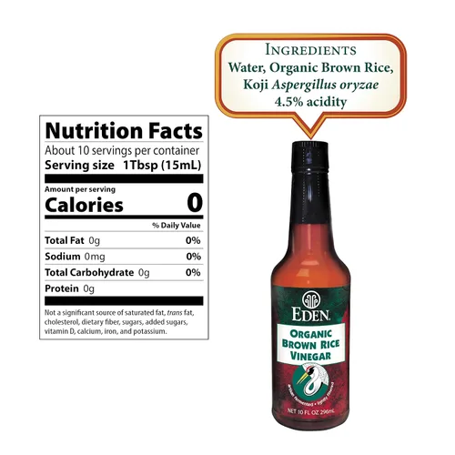 Vista 2 de Eden Vinagre de arroz integral orgánico, vidrio ámbar de 10 fl oz, importado