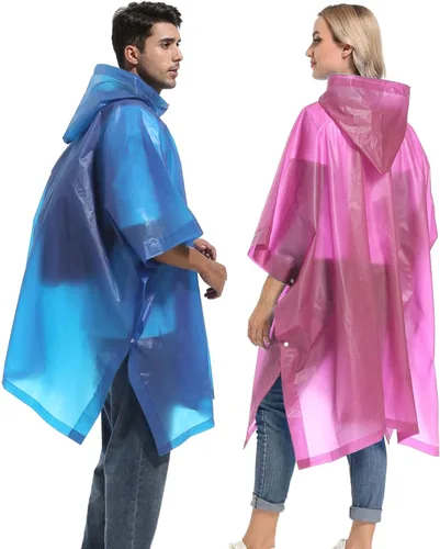Vista 45 de Ponchos de lluvia reutilizables con capucha con cordón para adultos, abrigo de lluvia grueso impermeable, 2 paquetes