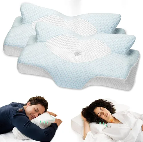 Vista 16 de Almohadas cervicales de espuma viscoelástica Elviros para el dolor de cuello y hombros, almohada para el cuello para dormir, almohadas para dormir