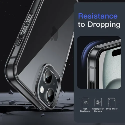 Vista 5 de JETech - Funda para iPhone 15 de 15,5 cm, cubierta antiamarilleo a prueba de golpes, parte trasera transparente antiarañazos (negro)