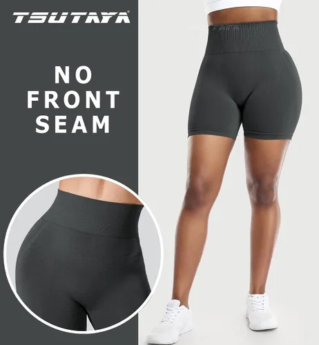 Vista 5 de TSUTAYA Pantalones cortos de entrenamiento para mujer, sin costuras, cintura alta, pantalones cortos de gimnasio para correr, ciclismo, yoga