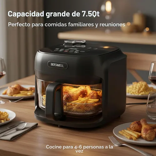 Vista 7 de Freidora de aire de vidrio de 7.5 cuartos de galón, cuenco para freír transparente, circulación de aire caliente de 360°, control táctil digital,