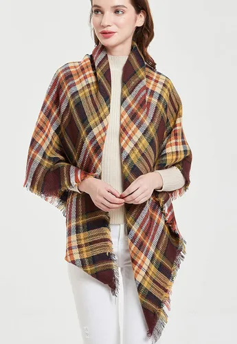 Vista 4 de Wander Agio Bufanda de manta cálida para mujer, chal cuadrado de invierno, bufandas infinitas grandes, bufanda a cuadros