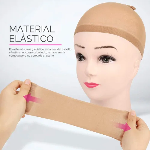 Vista 4 de Fandamei 4 piezas Gorras de Peluca de Media de Nailon Elástico Marrón Claro para Mujeres