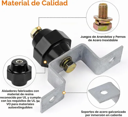 Vista 4 de 4 aisladores de separación de 2500 V con soportes de montaje de barra colectora de tierra (aislante negro de 2 pulgadas)