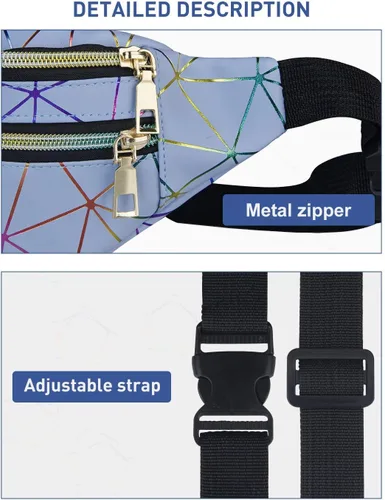 Vista 4 de Livacasa - Cangurera holográfica linda, brillante e impermeable para mujer, cangurera para viajes, fiestas, festivales, correr y senderismo, Azul