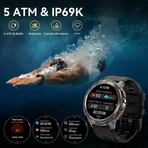 Vista 6 de AMAZTIM Relojes inteligentes para hombres, batería extra larga de 60 días, Bluetooth militar resistente para llamadas (contestar/realizar llamadas)